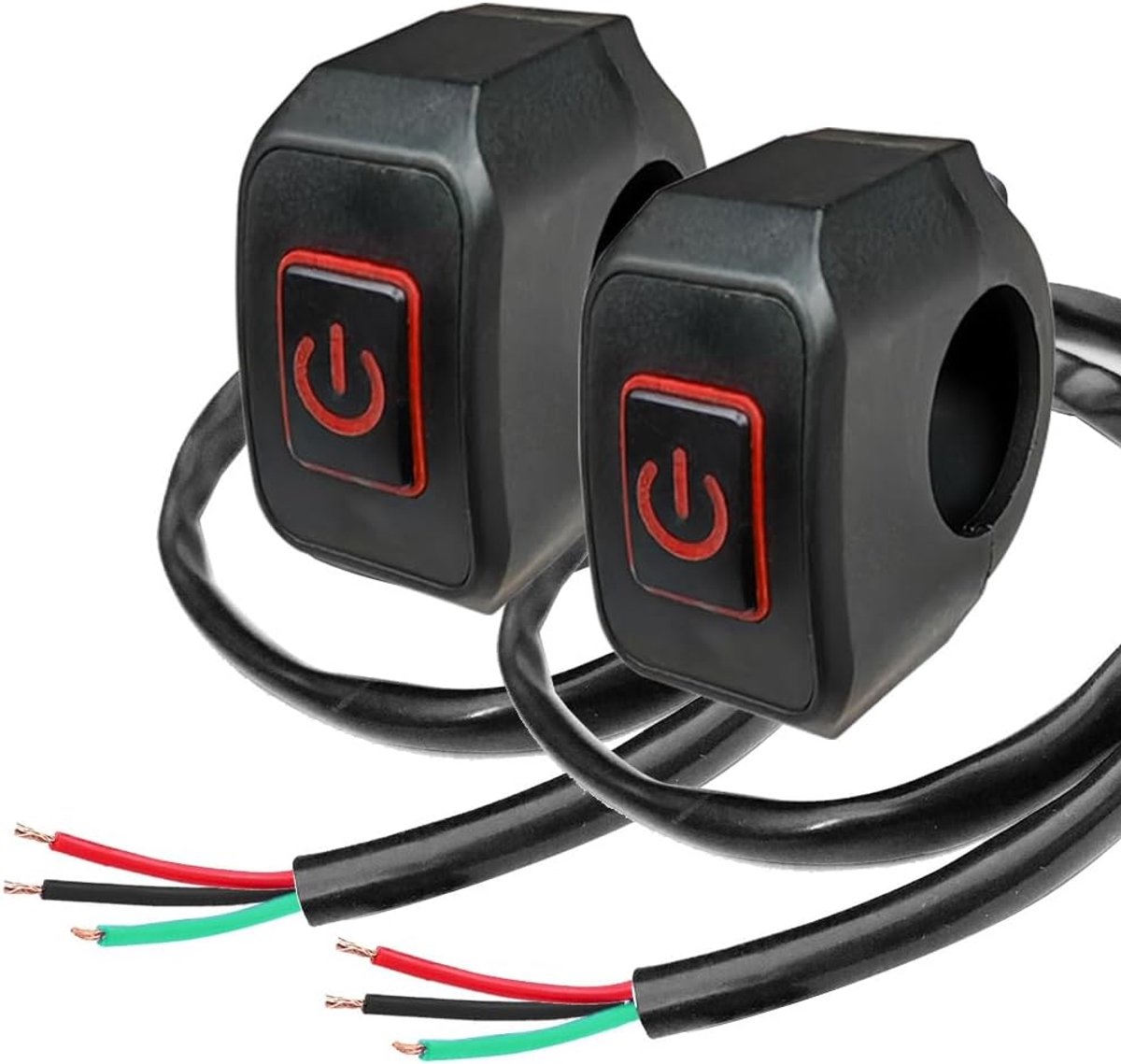 IP65 Waterdichte 22mm 7/8" Stuurkoplampschakelaars, Koplamp Mistlamp Spotlichten Stuurschakelaar, voor Motorfietsen, Elektrische fietsen, off-road ATV's (rode LED)