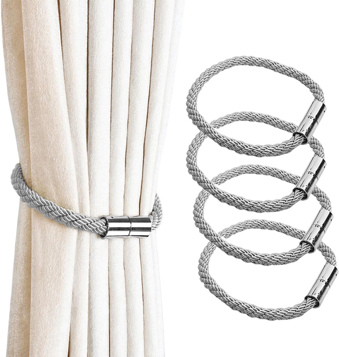 Magnetische embrasses voor gordijnen, 4 stuks, grijs, voor gordijnen met magneet, gordijnhouders voor gordijnen, accessoires voor gordijnen