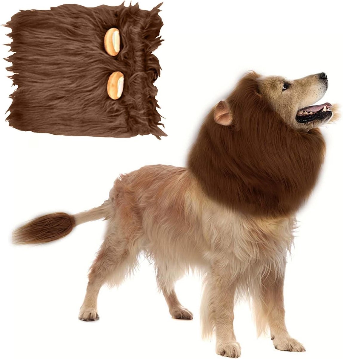 pruik, hondenkostuum, instelbaar, leeuwenmanen, hond, Halloweenkostuum, hond voor Halloween, huisdier, verkleden, leeuwen, mane, met realistische oren, voor hondenkostuum