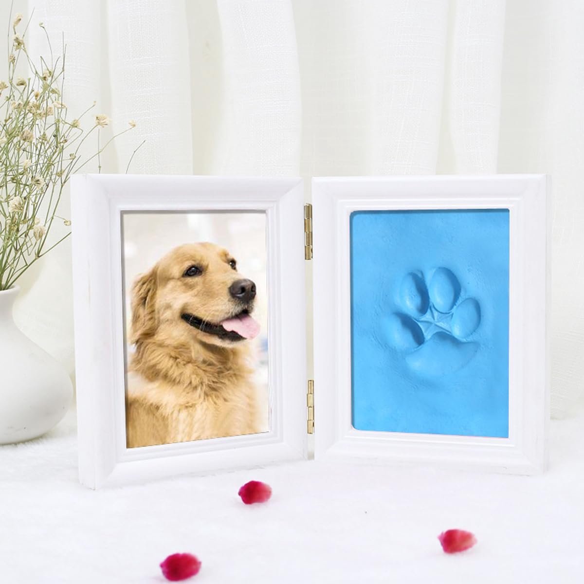 Honden- en kattenpootafdrukset, houten fotolijst, 3D gipsafgietsel - bewaardoos, fotolijst met pootafdrukken van huisdieren en afdrukset, wanddecoratie