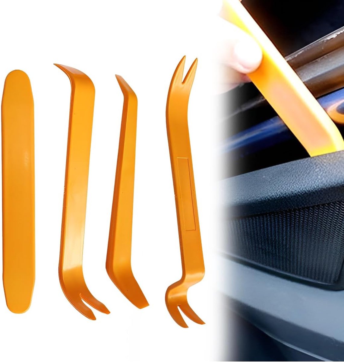 4-delige demontageset voor autoradio's, gereedschapsset, demontagegereedschap voor het verwijderen van audio, voor autodeur, radiopaneel, dashboard, auto (oranje)