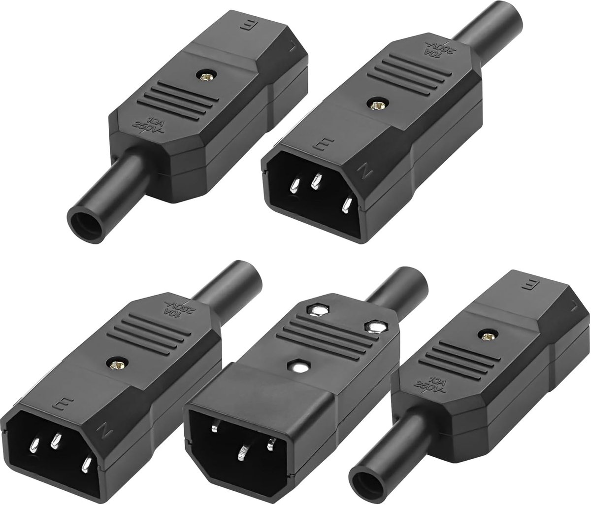 IEC320 C14 mannelijke connectoren AC 250V 10A 3-pins aansluitingen inlaat netsnoer stopadapter voor PDU-kasten Industriële techniek gespecialiseerd (5 STUKS)
