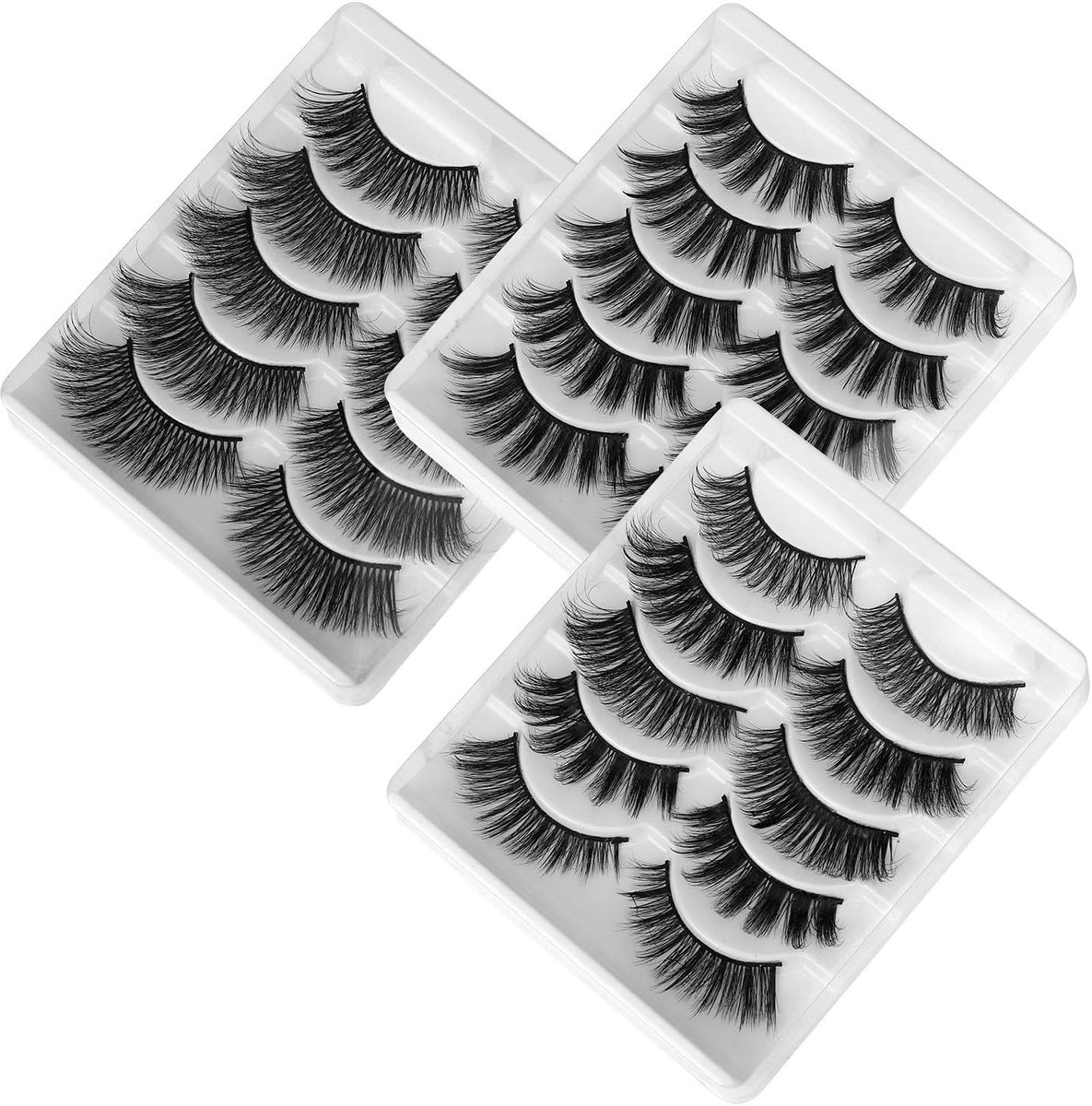 Valse wimpers, 3D, natuurlijke dikte, lange kunstwimpers, handgemaakt voor wimperverlenging, 15 paar, zwart, 5 stijlen, make-up, cosplay