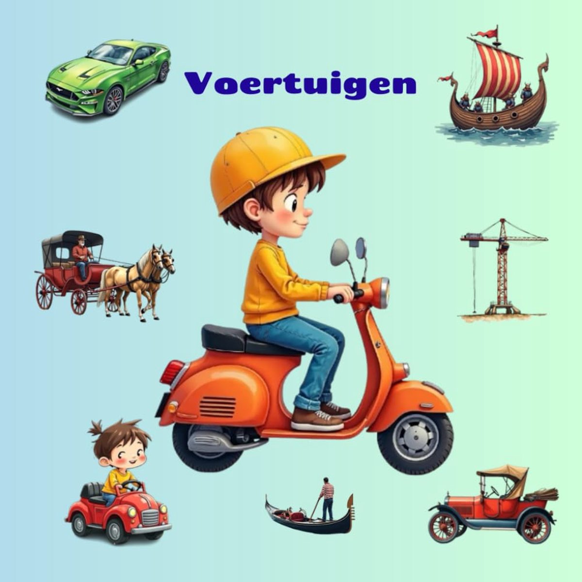 Kinderboek: auto's, vrachtwagens, tractoren, bouwvoertuigen, graafmachines, vliegtuigen, schepen, raketten en nog veel meer! Eenvoudige en schattige afbeeldingen voor kinderen