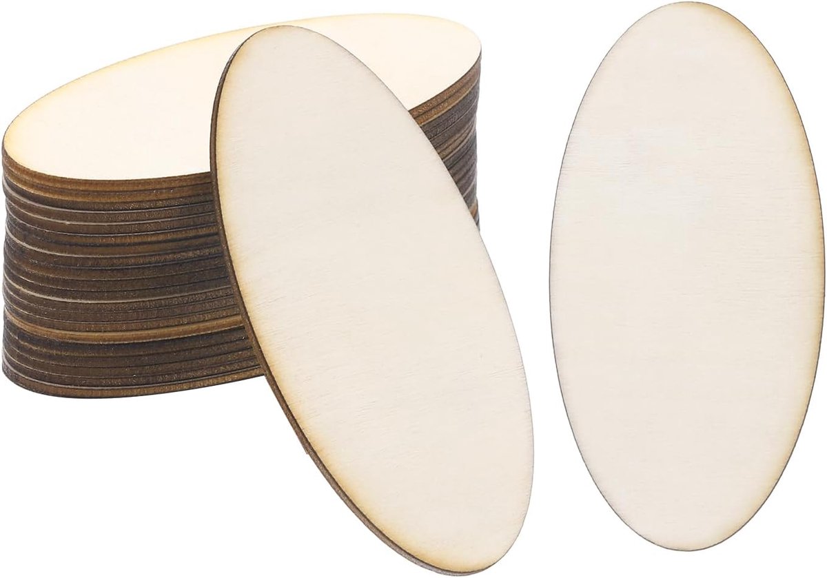 Onafgewerkte Ovale Houten Vormen Blanco Houten Uitsparingen Ornamenten Natuurlijk voor Kerstfeest Craft Projecten