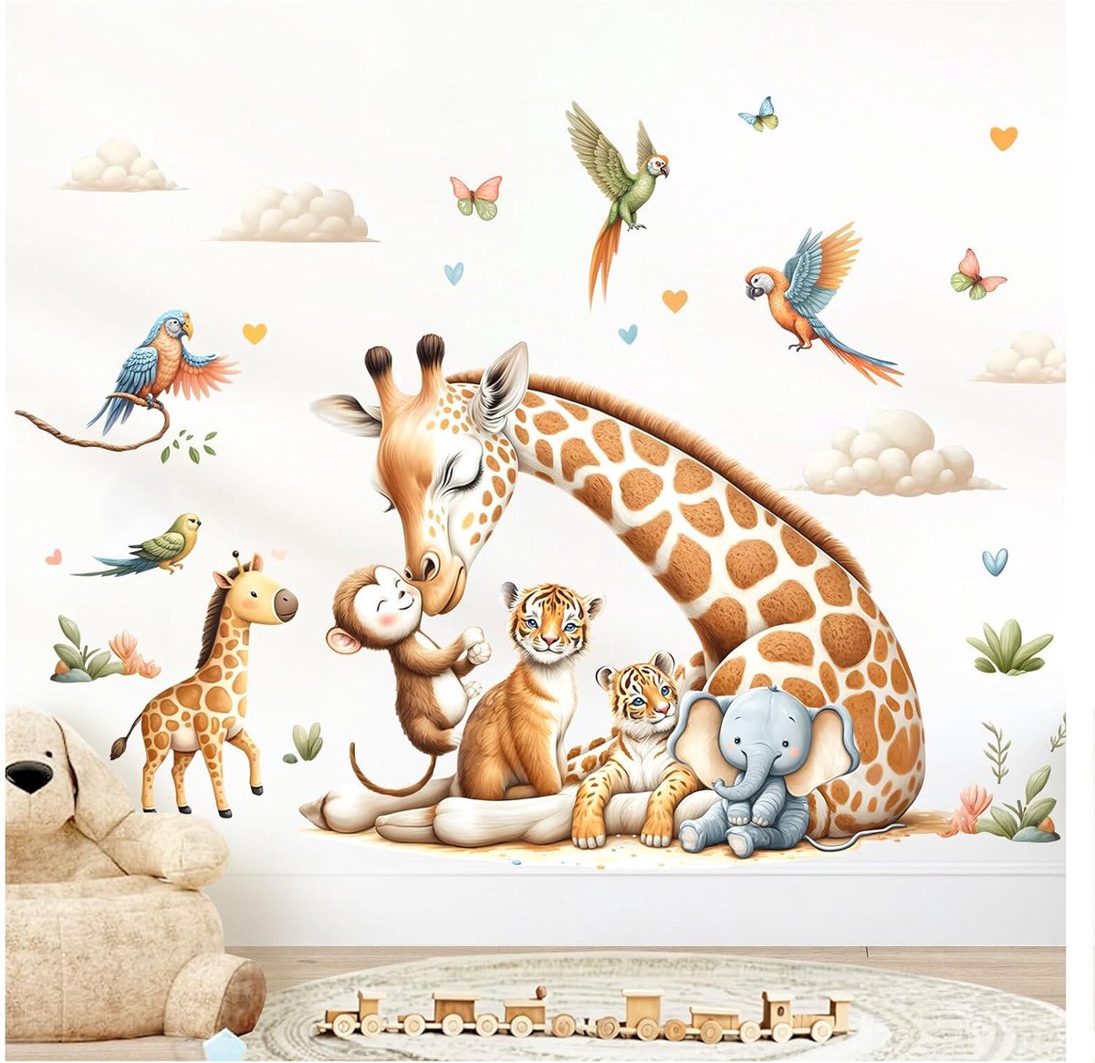 Deco Muursticker Giraffe olifant kinderkamer muursticker voor babykamer jungle safari muursticker leeuw dieren slaapkamer wanddecoratie DL5060-05