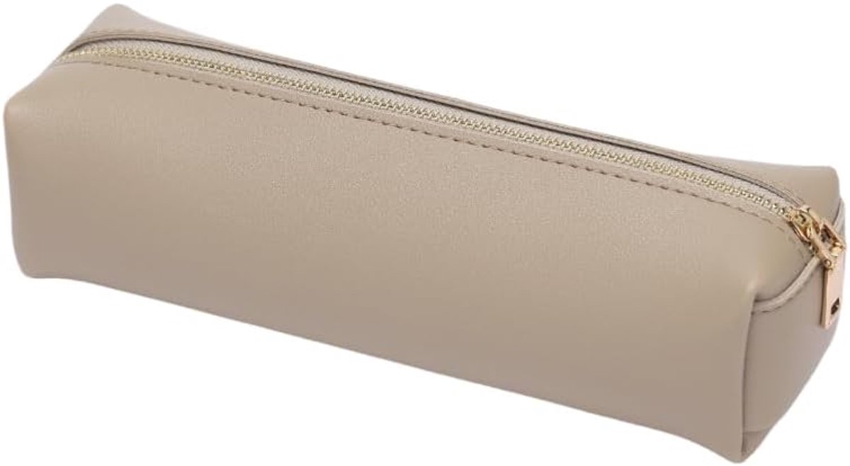 student potlood tas briefpapier doos draagbare opbergtas lange etui pu lederen grote capaciteit cosmetische borstel tas (m, kaki), kaki, Medium