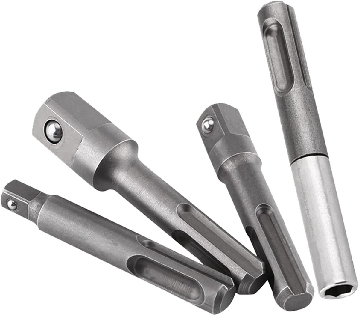 4 STKS SDS Plus Socket Adapter, 1/4 "Hex Shank Bit Socket Adapter, 1/4" 3/8 "1/2" Vierkante Boor Uitbreiding Connector, Impact Driver Set voor Boormachine en Handheld Driver