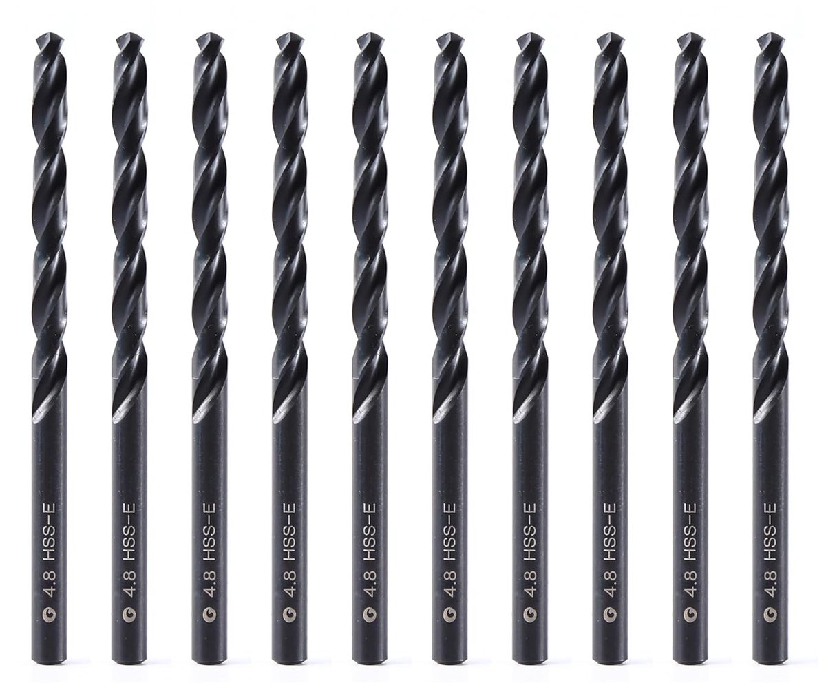 4,8 mm HSS M35 kobalt twist-boor, hogesnelheidsstaal, set 10, geschikt voor staal, gietijzer en andere metalen (4,8 mm)