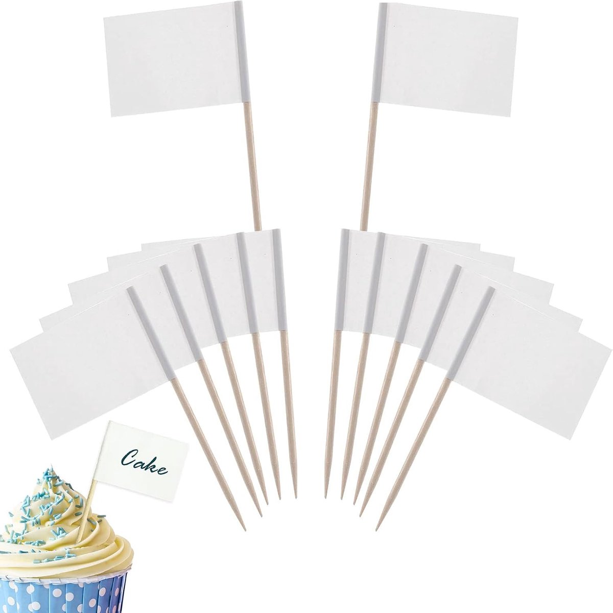 blanco, 100 stuks, tandenstokers, vlaggen, wit, regenboog, vlaggenprikkers, kaasmarkers, cupcake-toppers voor feestjes, cake, levensmiddelen