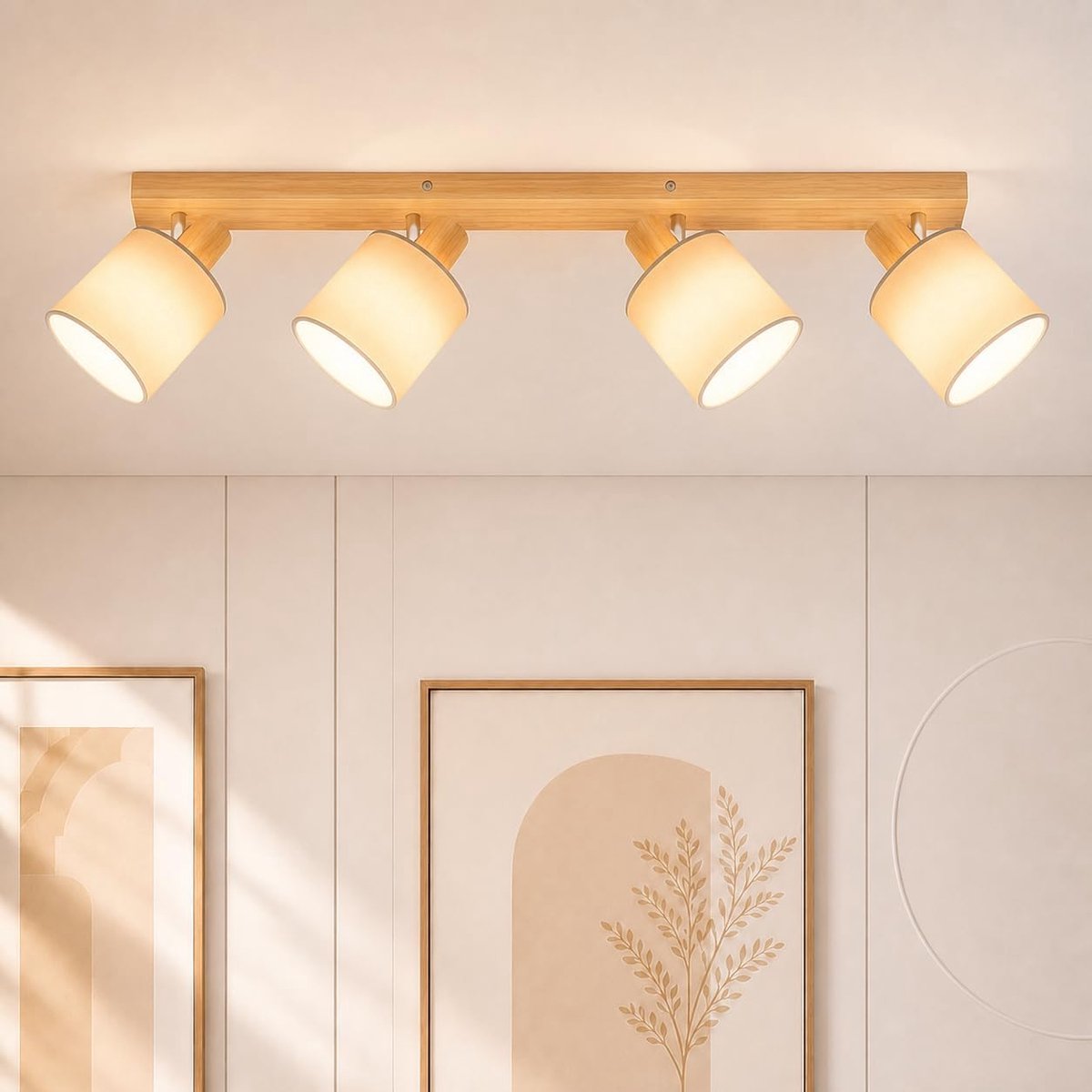 Plafondlamp Woonkamer Hout E14 4 Spotlight Orientable Led Binnen | Plafond Retro Wandlamp Rustiek Industrieel voor Slaapkamer Keuken Eetkamer Hal, Lamp NIET Inbegrepen