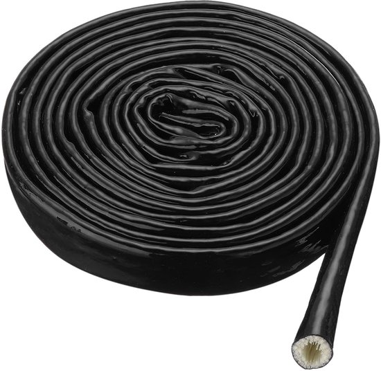 0,4 inch (2,4 cm) ID 10ft band glasvezel met siliconencoating brandwerende mantel thermisch afgeschermd, voor autoslangen, elektrische kabels, zwart — afbeelding 2
