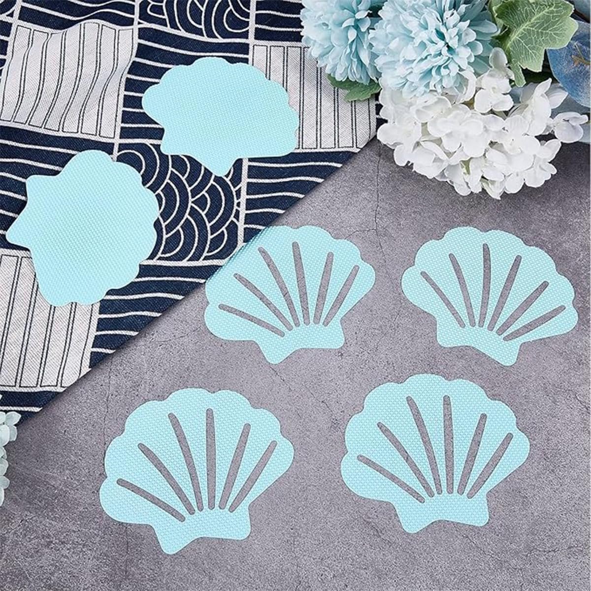 mat voor bad en douche, zelfklevende anti-slip stickers, schelp, anti-slip stickers voor badkuip, douche, trap, blauw, 24 stuks
