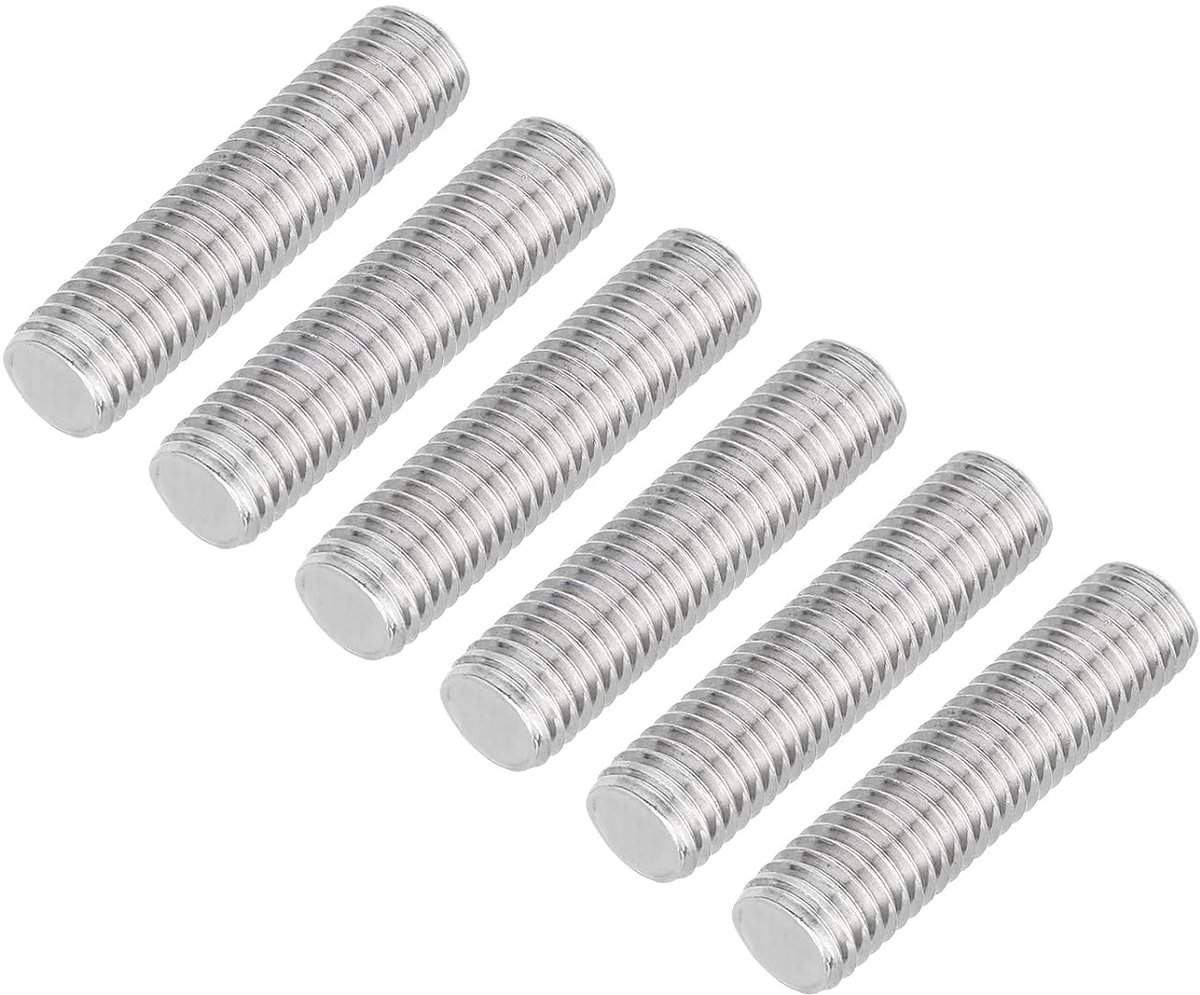6 stuks draadstangen, M12 x 50 mm roestvrij staal 304 klinknagels stang met rechtse schroefdraad M12-1,75 schroefdraadstang voor montage van meubels en machines