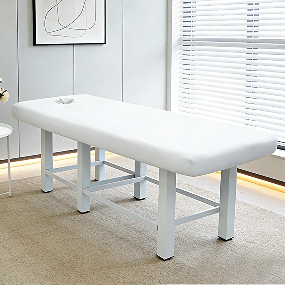 Massagebedovertrek met gezichtsgat, massagelakenhoes wasbaar Beauty Massage SPA bankhoes elastische koordrand rondom wikkel (180x60cm,wit)