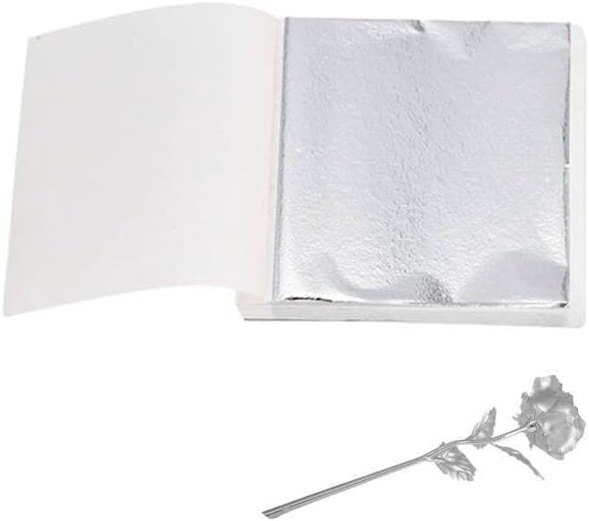 Blad zilver, bladmetaal zilver, bladzilvervlokken, bladzilver set, imitatie bladtilber, bladzilver imitatie, bladzilver imitatie, zilverblad knutselen, bladzilver om te knutselen (100 stuks, 8