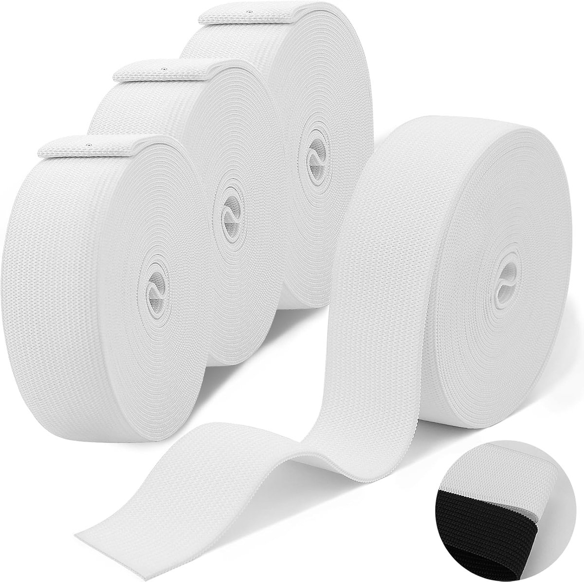 Elastieken band, breed, 30 mm, wit, 4 stuks, 5 m lang, voor broekrubber, doe-het-zelf handwerk, stoffen voor het naaien, hoofddeksels, autohoezen, kledingmanchetten