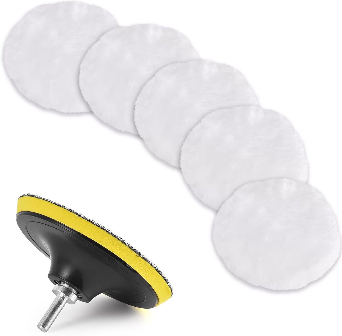 80mm Wollen Polijststootkussen, 7 stuks Autopoetsmachine Buffer Boorbevestiging Wassende Schijven Wielstootkussens met M10 Booradapter | M10 boor voor auto, slijpen, waxen