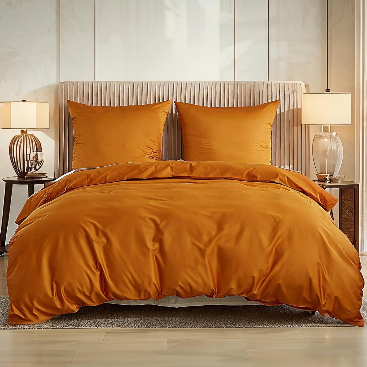 bedlinnen 155x220 katoen, 100% Egyptisch katoenen bedlinnensets, 400TC, Hypoallergeen, Bevat 1 dekbedovertrek 155x220 + 1 kussensloop 80x80, Oranje