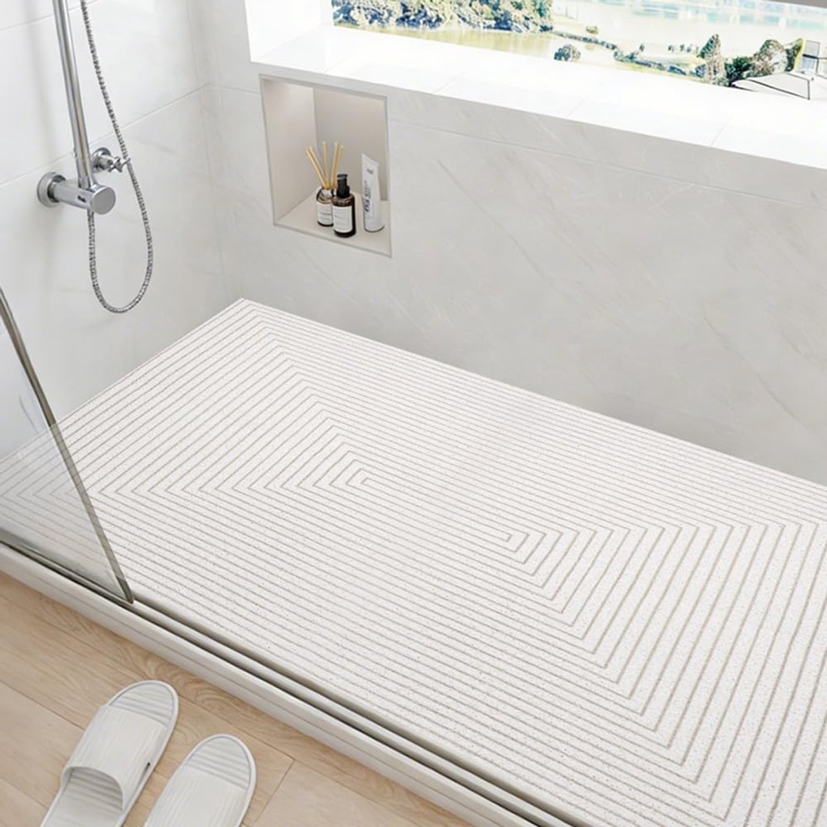 SnelShoppen - Antislip Douchemat 90 x 120 cm, Sneldrogende Badmat met Afvoergaten, Zacht Comfort PVC Loofa Massage, Ideaal voor Douche en Natte Ruimte