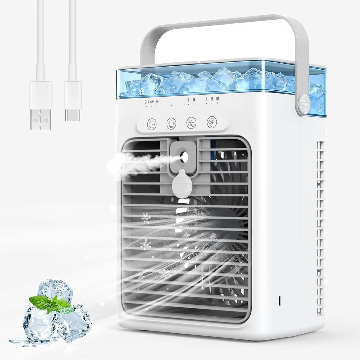 SnelShoppen - Mobiele Airconditioner Draagbare Luchtkoeler 1L Watertank Verdampingskoelventilator Zonder Afvoerslang Persoonlijke Koelventilator voor