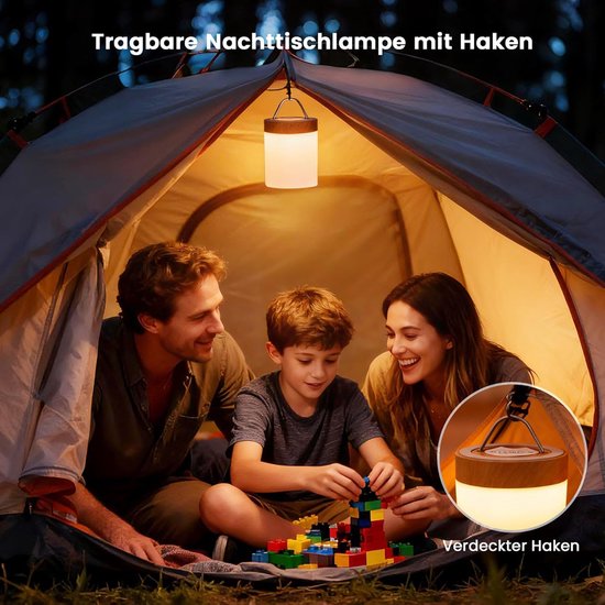 Nachtlampje Touch Dimbaar met 256 Kleuren, 3000 mAh Batterij, USB Oplaadbaar, Draagbare Touch-Lamp met Timer en Haak voor Kinderen — afbeelding 3
