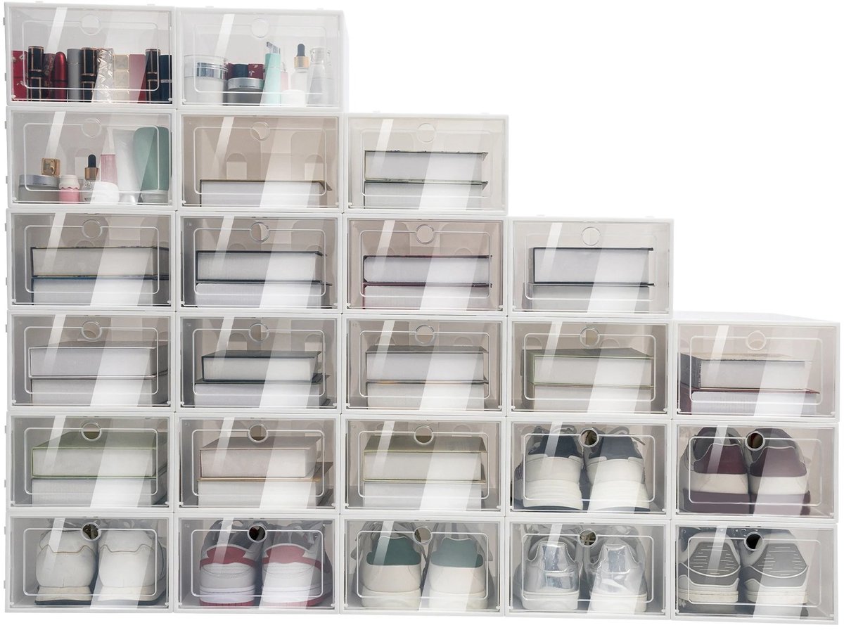 Atlasyx schoenenrek - Schoenen opbergsysteem - Schoenen organizer - Schoenendoos - 24-delige Set - 33 x 23 x 14 cm - Wit design