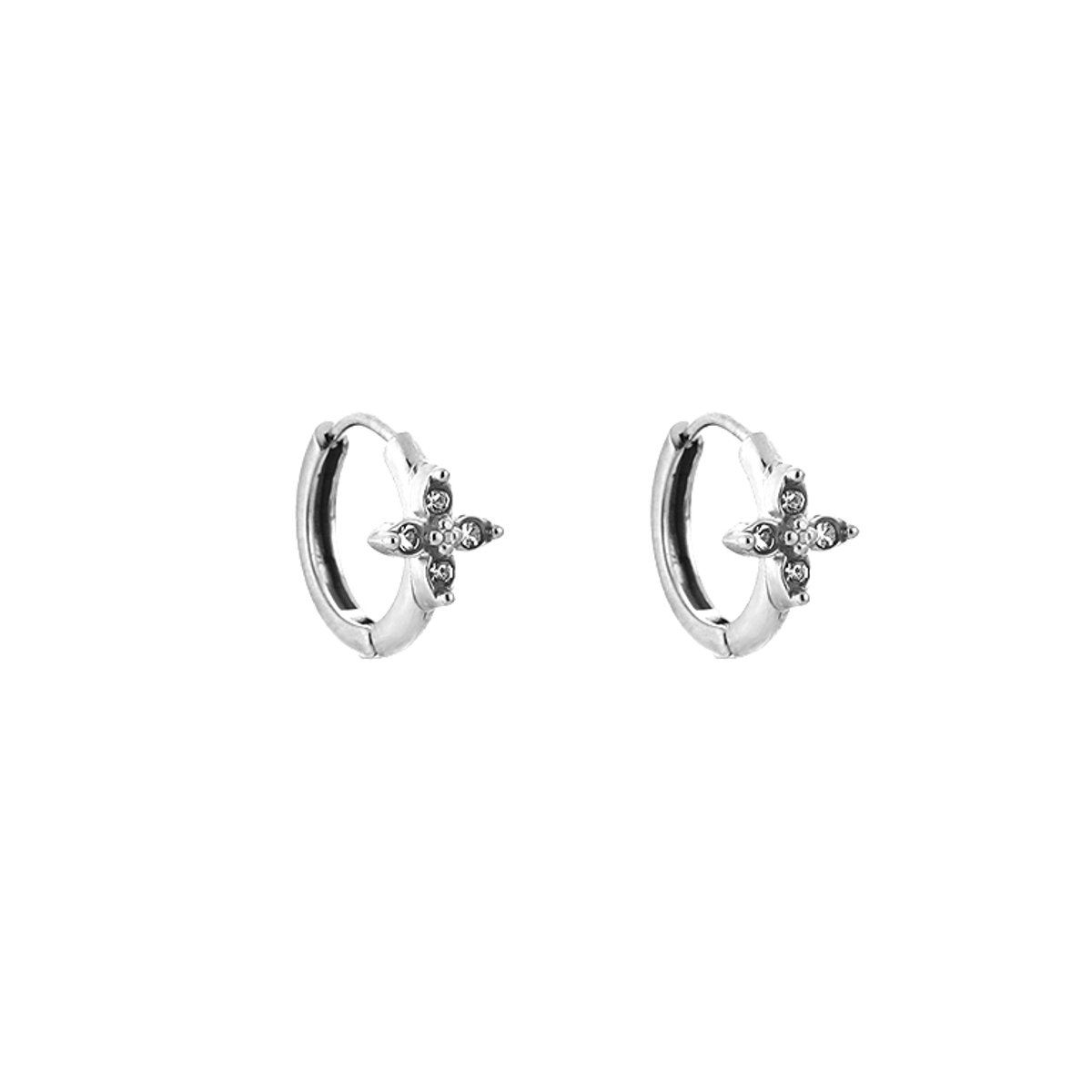 Zirconia Starburst Cross Huggie Hoops – Luxe Oorringen met Zirkonia Sterkruis – RVS - Zilver