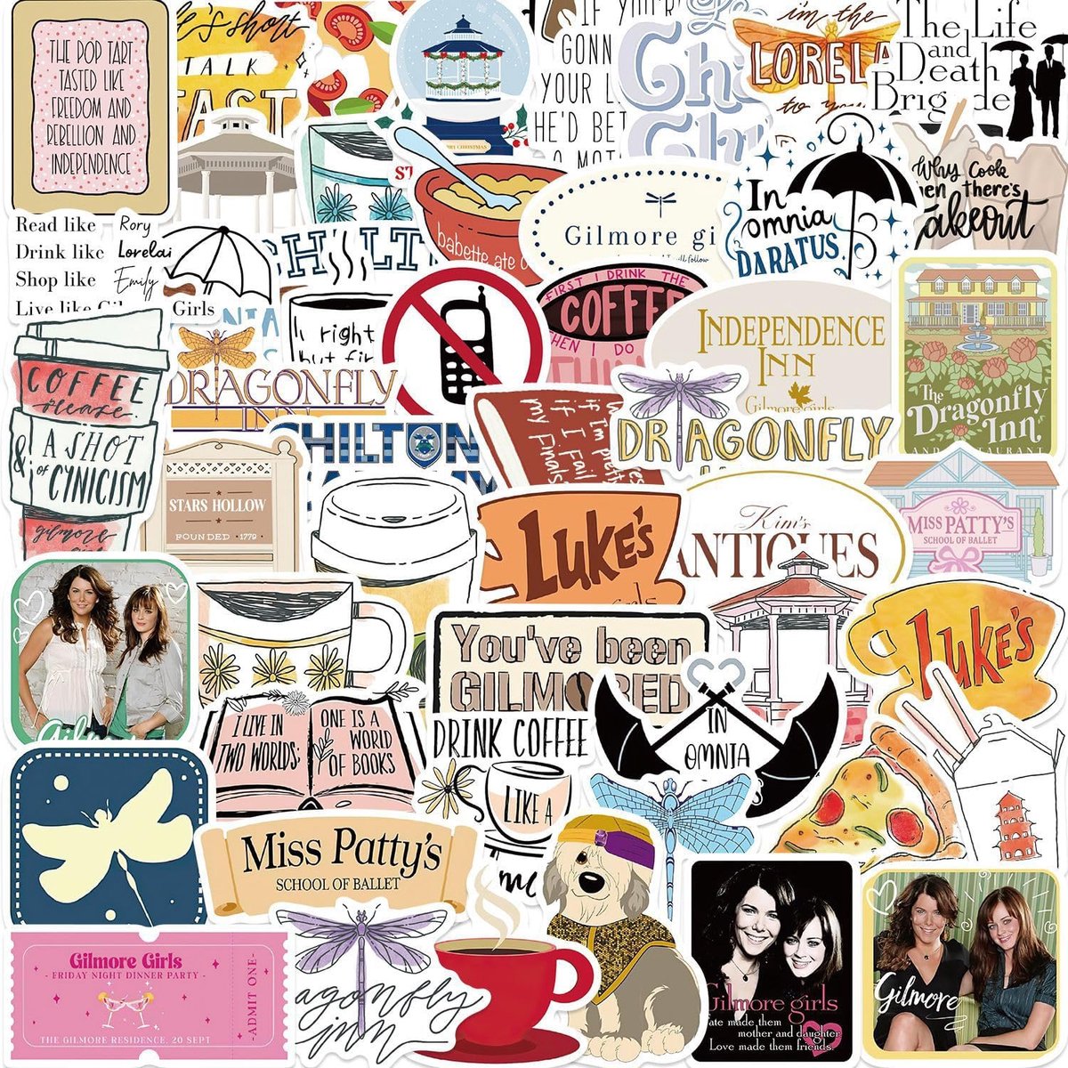 SnelShoppen - Gilmore Girls Sticker Set voor Meisjes, Waterdichte Vinyl Stickers, Grappige TV Show Stickers, Aesthetic Stickers voor Auto, Laptop, Ska