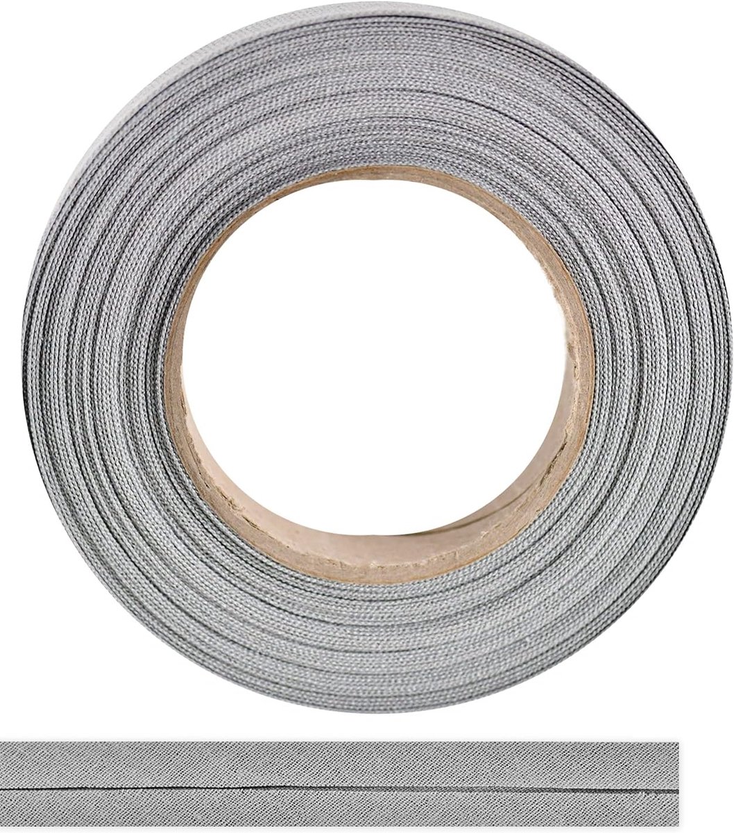 Biasband van 100% katoen, 10 m x 20 mm (gevouwen), hoogwaardige rand, katoenen band, biasband, ideaal voor doe-het-zelf naaien, in België gemaakt, op een rol (grijs)