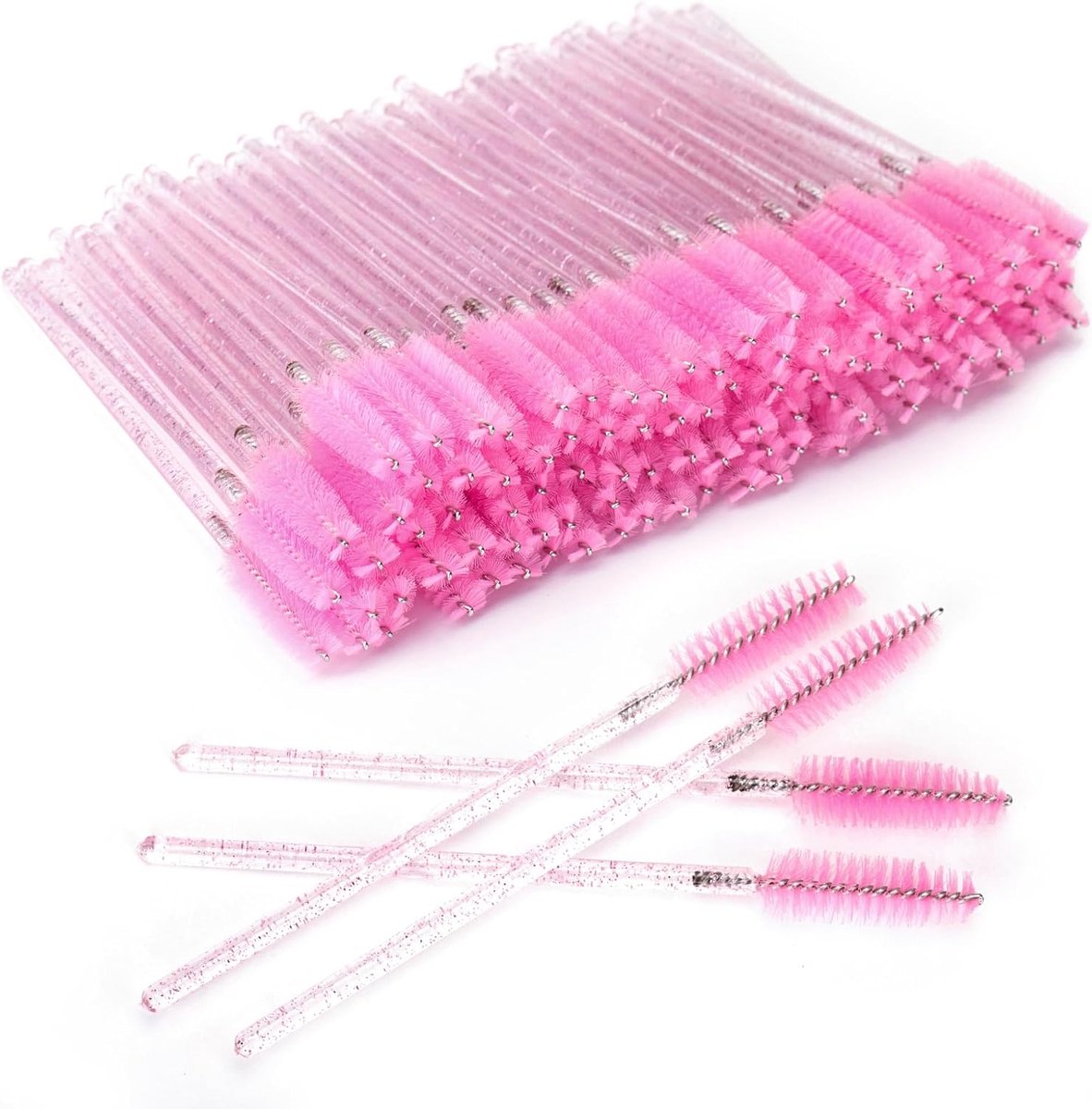 100 STKS Wegwerp Wimper Borstels Spoolies: Roze Kristal | Mascara Wands Applicator voor Wimper Extensions