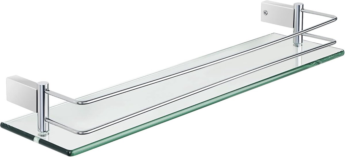 Gehard Glazen Plank 50 CM Glas Plank Wandmontage voor Badkamer Drijvende Plank met Rail Roestvrij Staal, 8 MM Dikte Glas Gepolijste Afwerking, EGC1000-50-C