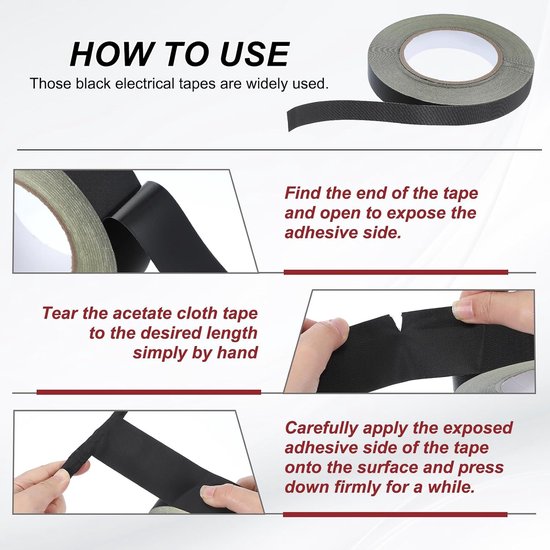 Acetaatweefseltape, 18 mm x 30 meter, zwart isolatieweefsel, plakband voor laptop, elektrisch, auto, gitaarreparatie, kabelboom — afbeelding 3