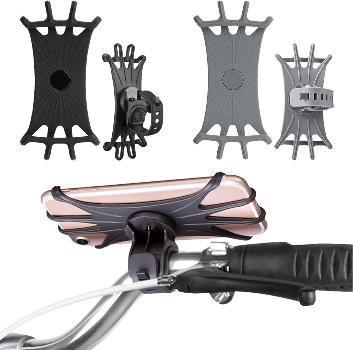 2 stuks telefoonhouder voor fiets, motorfiets, mobiele telefoonhouder voor fiets, motorfiets, universeel stuur, mobiele telefoonhouder, 360° draaibaar, compatibel met smartphones van 4-6,8