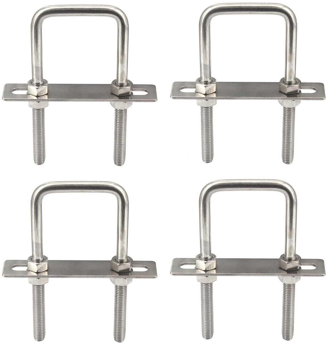 304 roestvrijstalen vierkante U-bouten met zeskantmoeren, frameplaat, ronde ringen (4 stuks)
