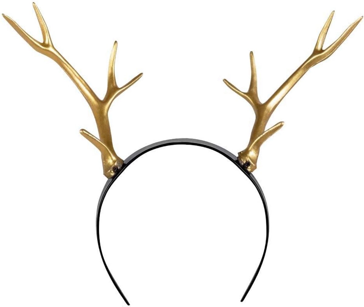 50025 - hertengewei haarband voor volwassenen, zwart en goud, voor volwassenen, kunststof, rendier, hert, carnaval, Halloween, themafeest
