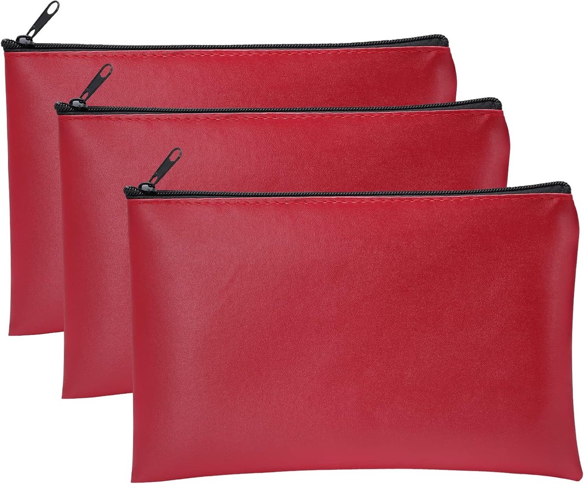 3 stuks banktassen van kunstleer, 25 x 16 cm, portemonnee voor A5-documenten, portemonnee voor business, huishouden, school (rood)