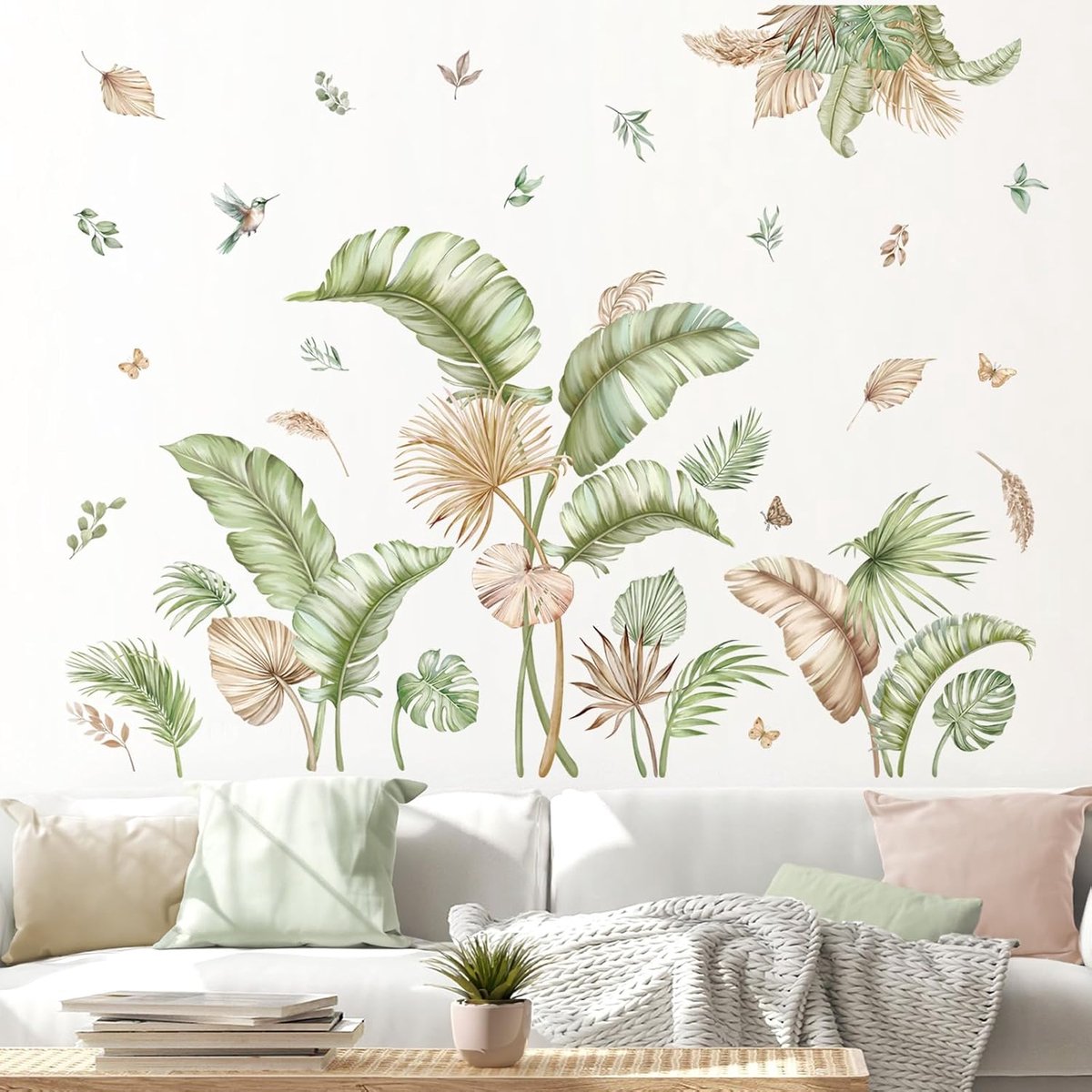 decalmile Boho Palm Bladeren Tropische Planten Groen Blad Muurstickers Stickers