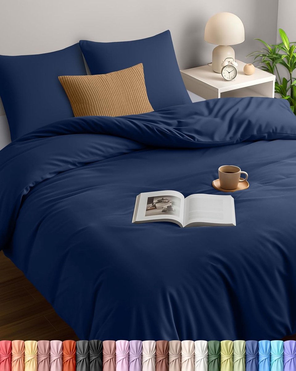 Bedding Dekbedovertrek Set - Zachte Microvezel Dekbedovertrek 260x240cm met Kussenslopen 65x65cm - Beddengoed Dekbedovertrek Set - Marineblauw