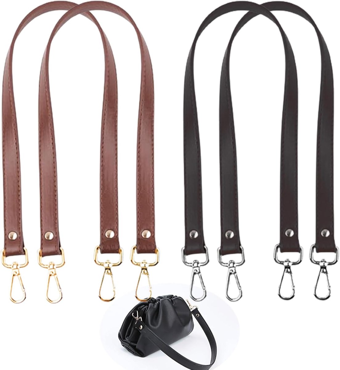 handgrepen van PU-leer, 4 stuks, schouderriemen met karabijnhaak, leren handtas, riem, vervangende handgreep, tasgrepen, 60 cm, schouderriem, tassenaccessoires, voor tasriem, vervanging