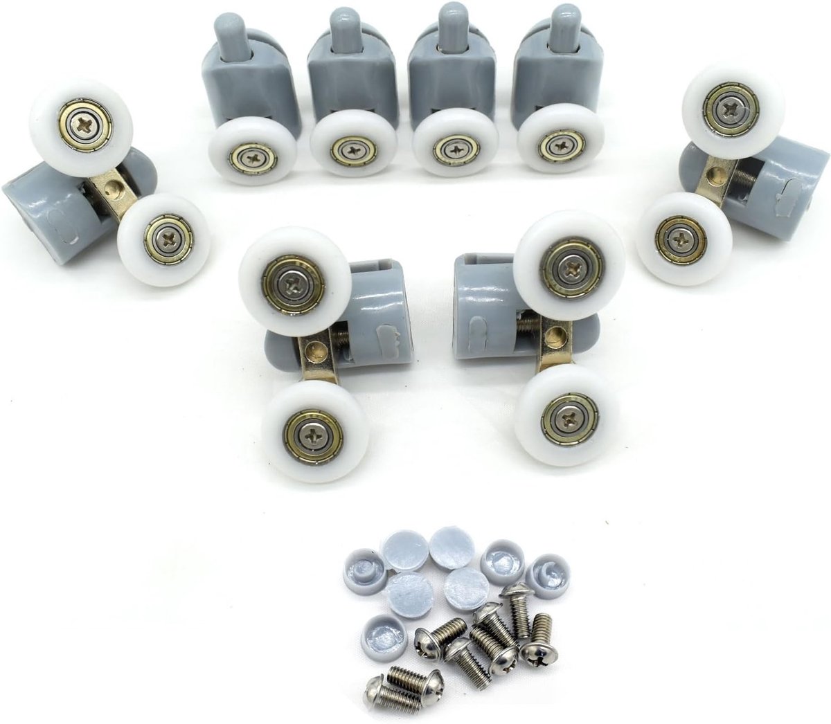 Douchedeurrollers, set van 8 douchedeurlopers/wielen/katrollen/geleiders, diameter 20 mm, doe-het-zelf reserveonderdelen voor thuis, badkamer, doe-het-zelf (4 dubbele bovenrollen en 4 enkele
