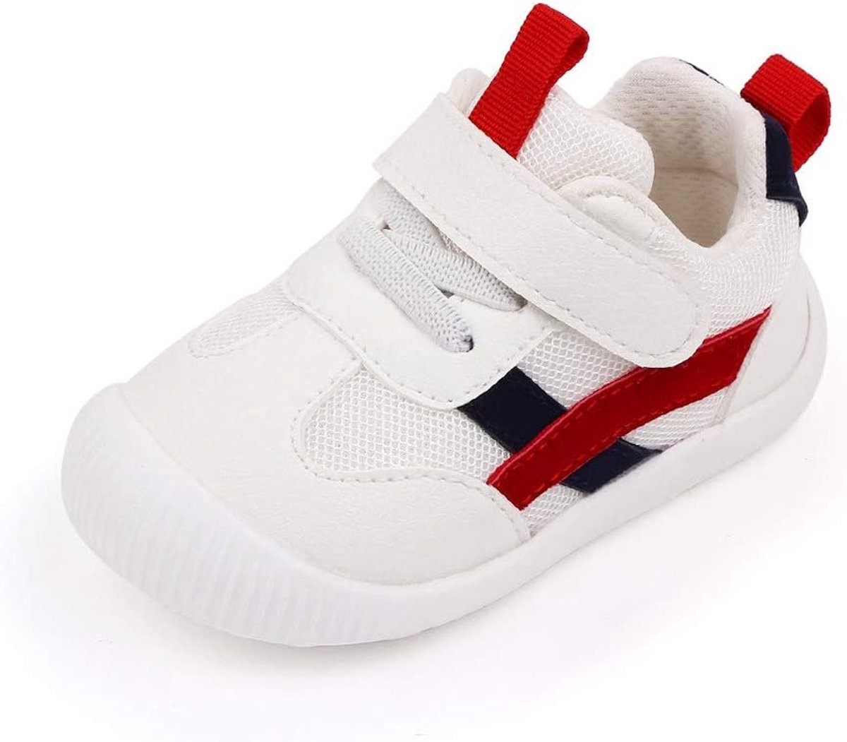 Eerste Babyschoentjes Meisjes Jongens,PU Leer Gaas Kinderschoenen met Antislip Rubberen Zoo,Rood,20 EU(CN16)