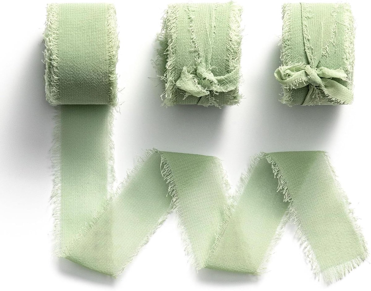 Chiffon lint Groen Cadeaulint Breed Lint Geschikt voor Bruiloft,Bruidsboeket,Cadeauverpakking,DIY-Project,Knutselen,2,5 cm x 6,4 m Saliegroen