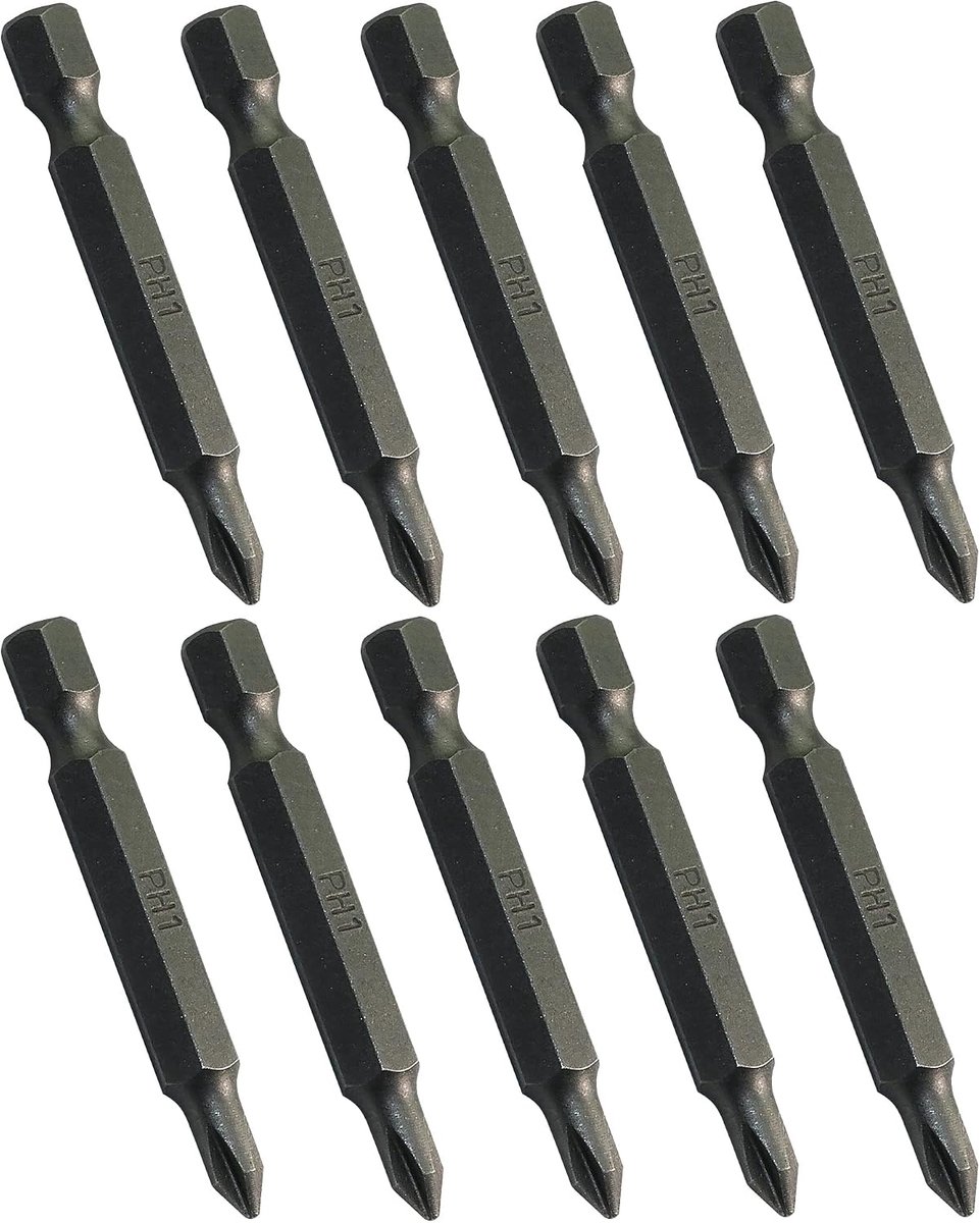 - C45876 - Set van 10 lange PH1x50mm 1/4'' schroevendraaierbits voor PH2 kruiskopschroevendraaiers en schroeven - Hardware/handgereedschap - in S2 staal