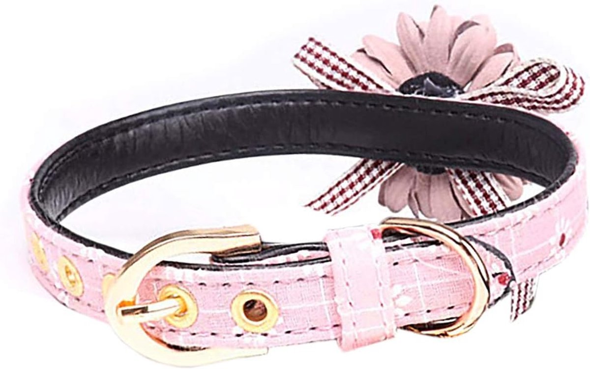 lederen modieuze hondenhalsband met bloem, draagbare veiligheid hond vakantie halsband, verstelbare halsband basis voor kleine, middelgrote honden of katten