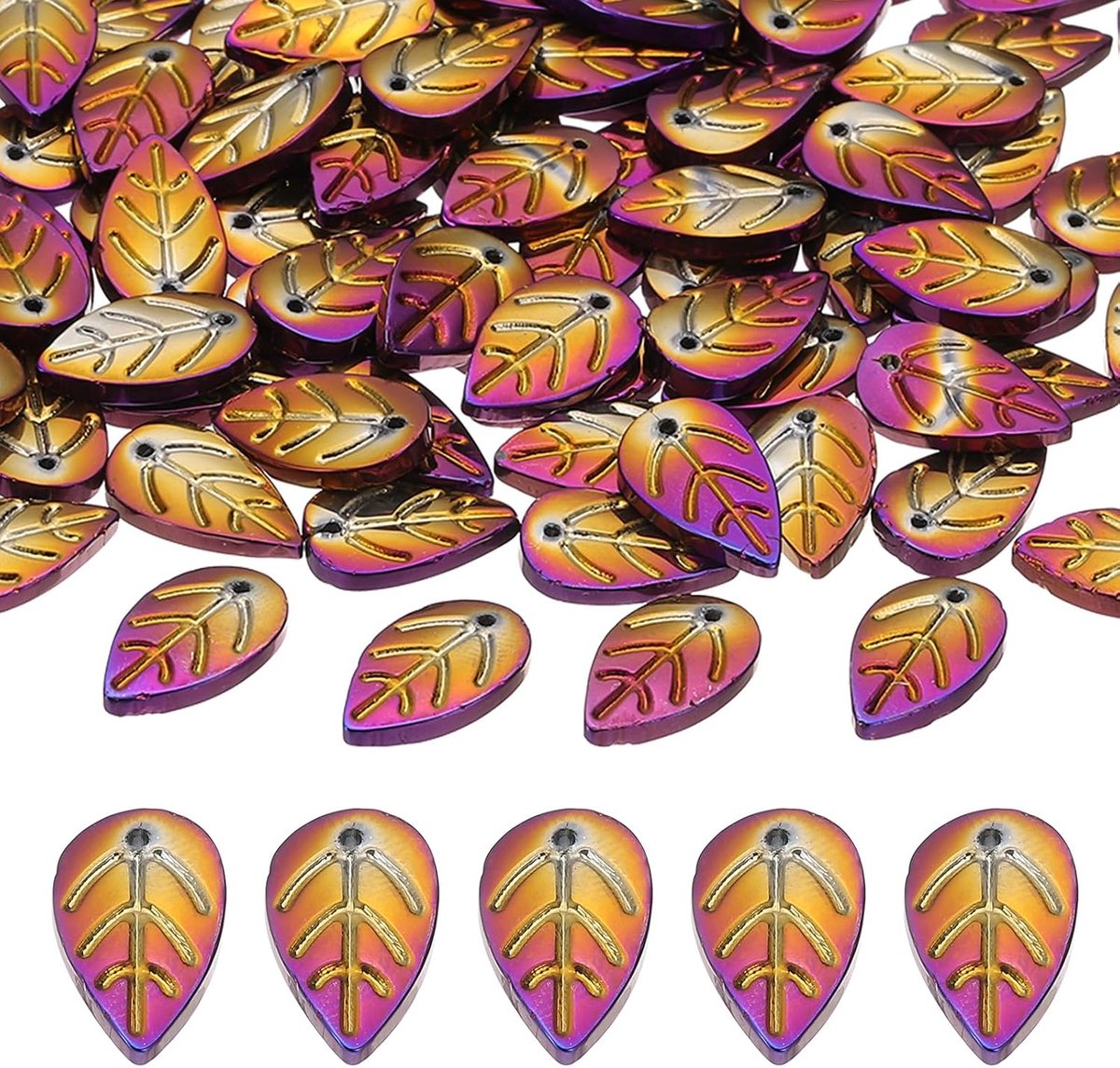 Kralen, 100 stuks kristalbladkralen, doorschijnende Tsjechische glaskralen, spacer kraal voor doe-het-zelf sieraden maken armbanden ketting, verguld paars, Glas/Geglazuurd, Parel