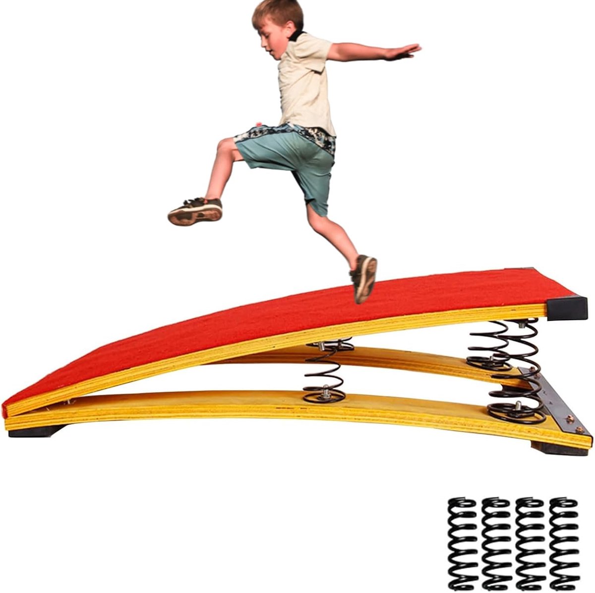 Gymnastiekveerplank met 4 veren voor kinderen, fitnesstraining, fitnessspel, draagbare gebogen veerplank, hardhouten trainingsapparatuur, elastische plank voor