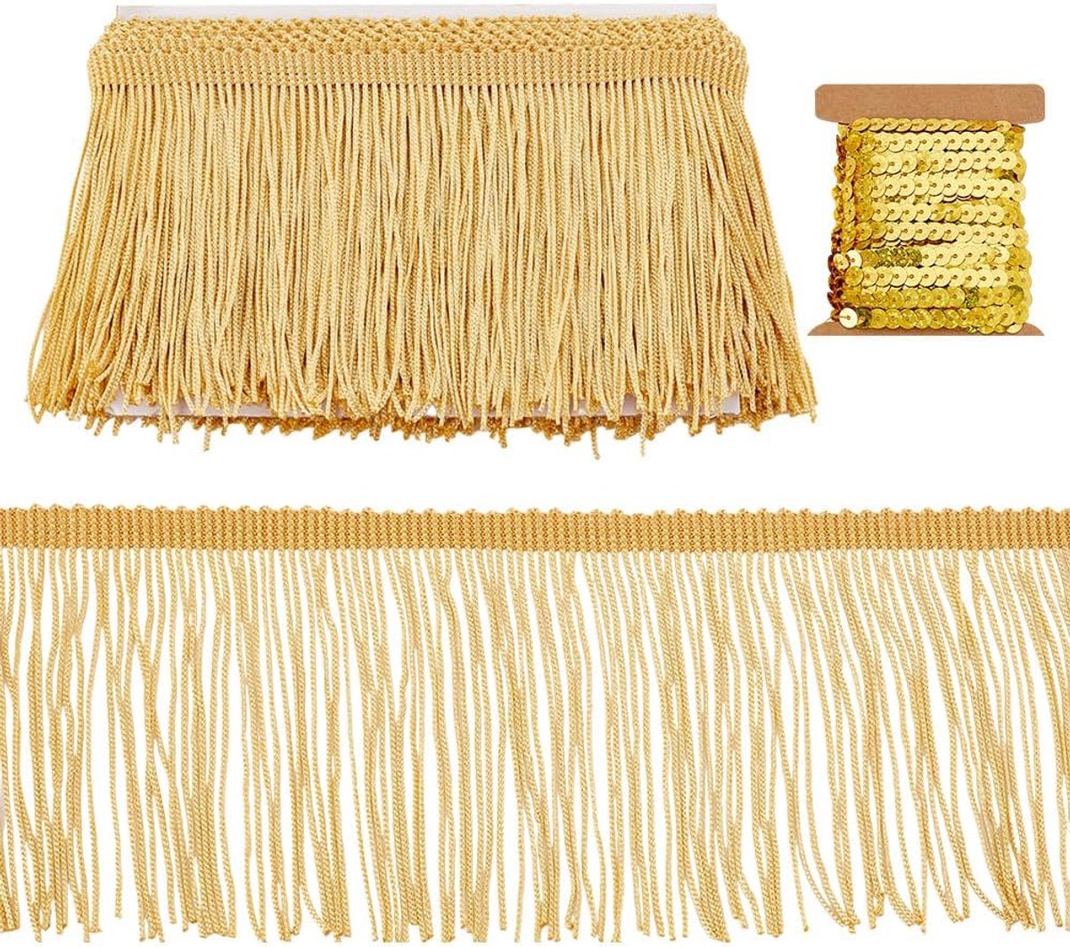 9,1 m lange stof gouden franjes trim met pailletten lint voor Latijnse trouwjurk, knutselen, kleding, feestdecoratie accessoires