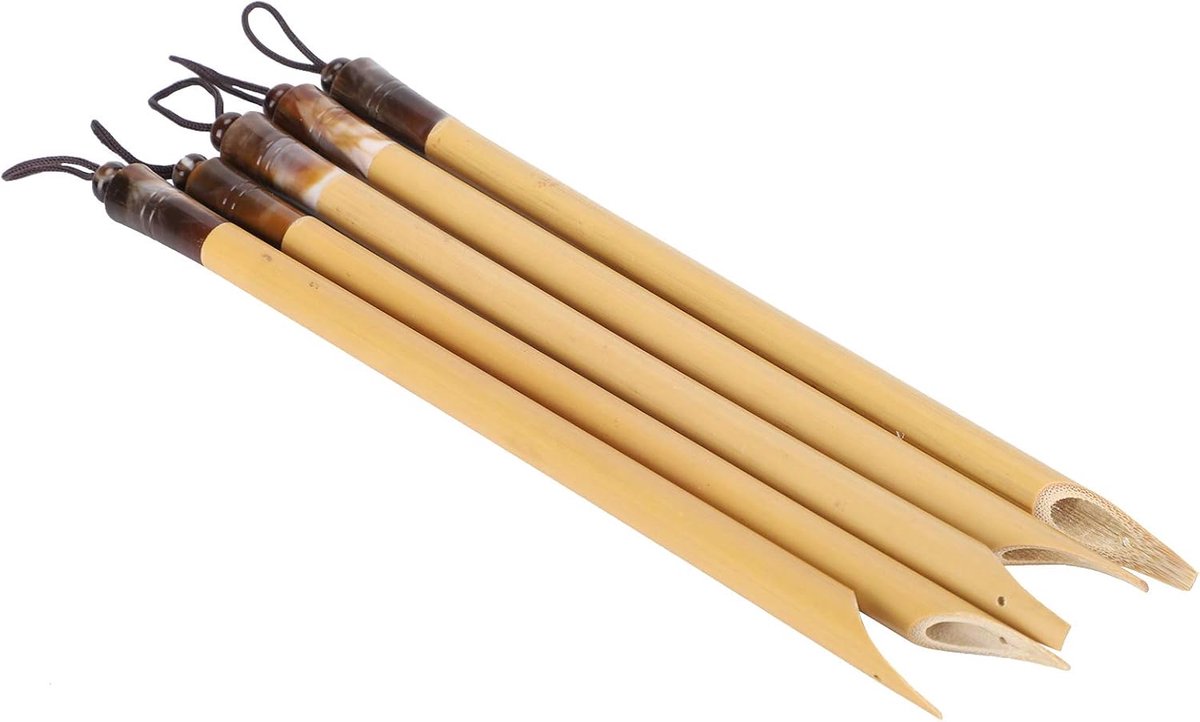 5 Stks Dip Pen Handgemaakte Manga Kalligrafie Vintage Bamboe Tekening Schilderen Kit Schoolbenodigdheden Houten Kalligrafie Pen (Natuurlijke Bamboe Tip Set)