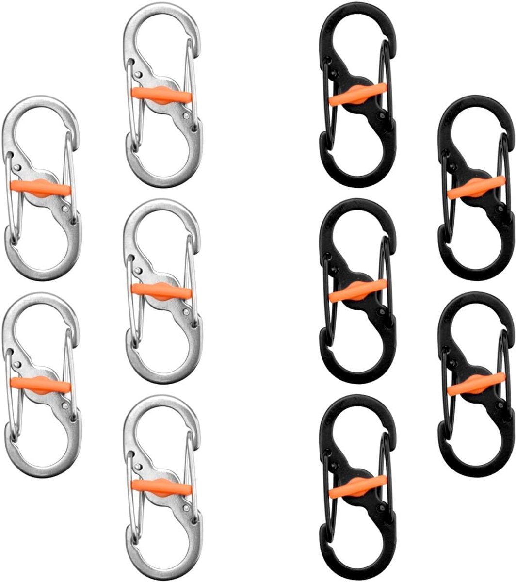 Karabijnhaken, 10 stuks, S, kleine karabijnhaken, outdoor, camping, karabijnhaak, klein, anti-diefstal en druppel, karabijnhaak mini van roestvrij staal, karabijnhaak, sleutelhanger